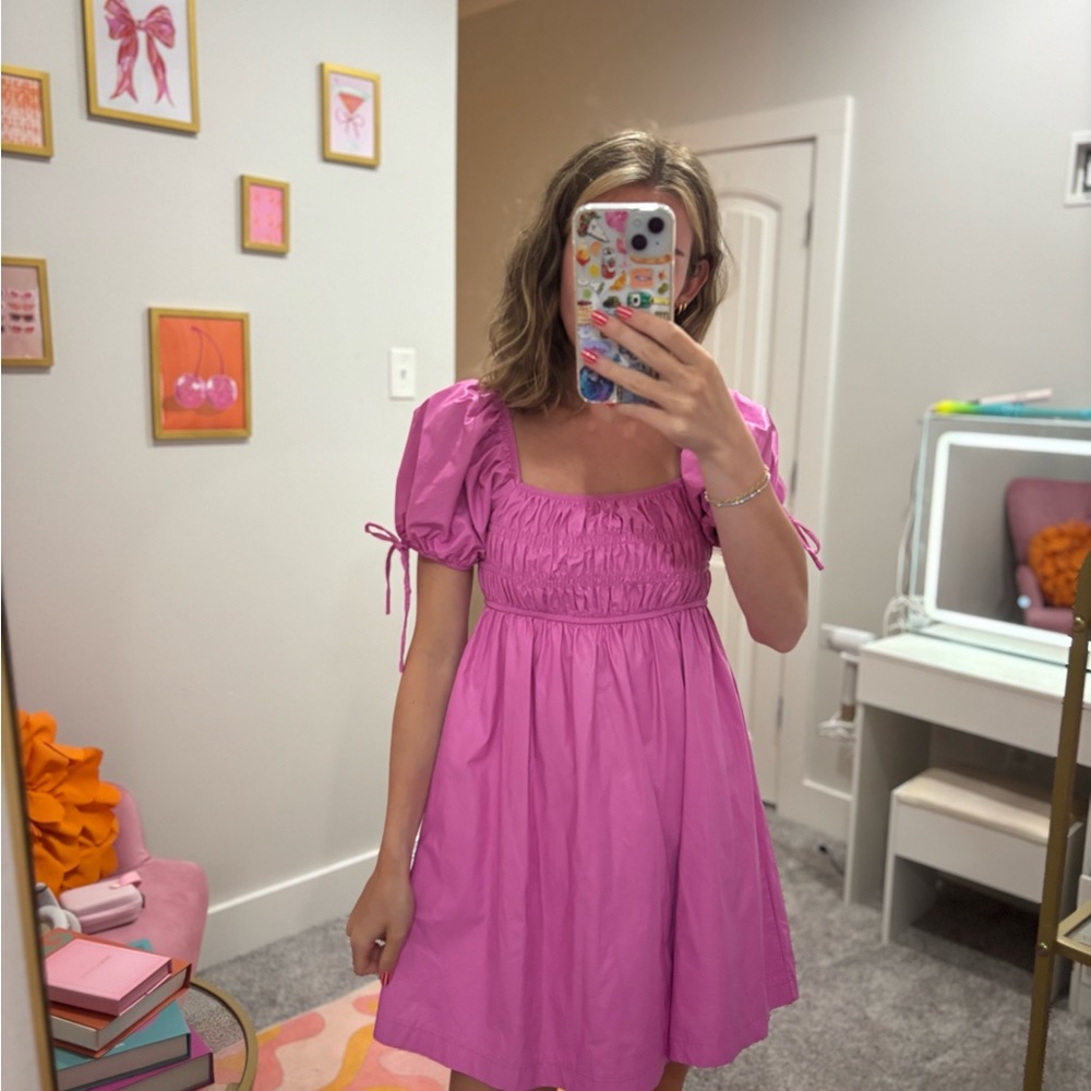 TCEC Pink Leather Puff Sleeve Dress